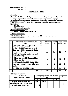 Kiểm tra 1 tiết môn học Hình học lớp 8